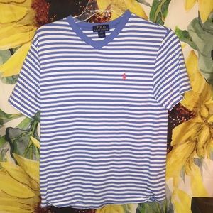 Ralph Lauren Light blue white striped Red logo